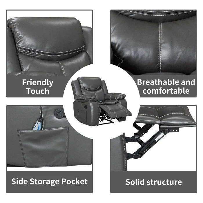 Wide Seat Durable Leather Massage and Heat Recliner