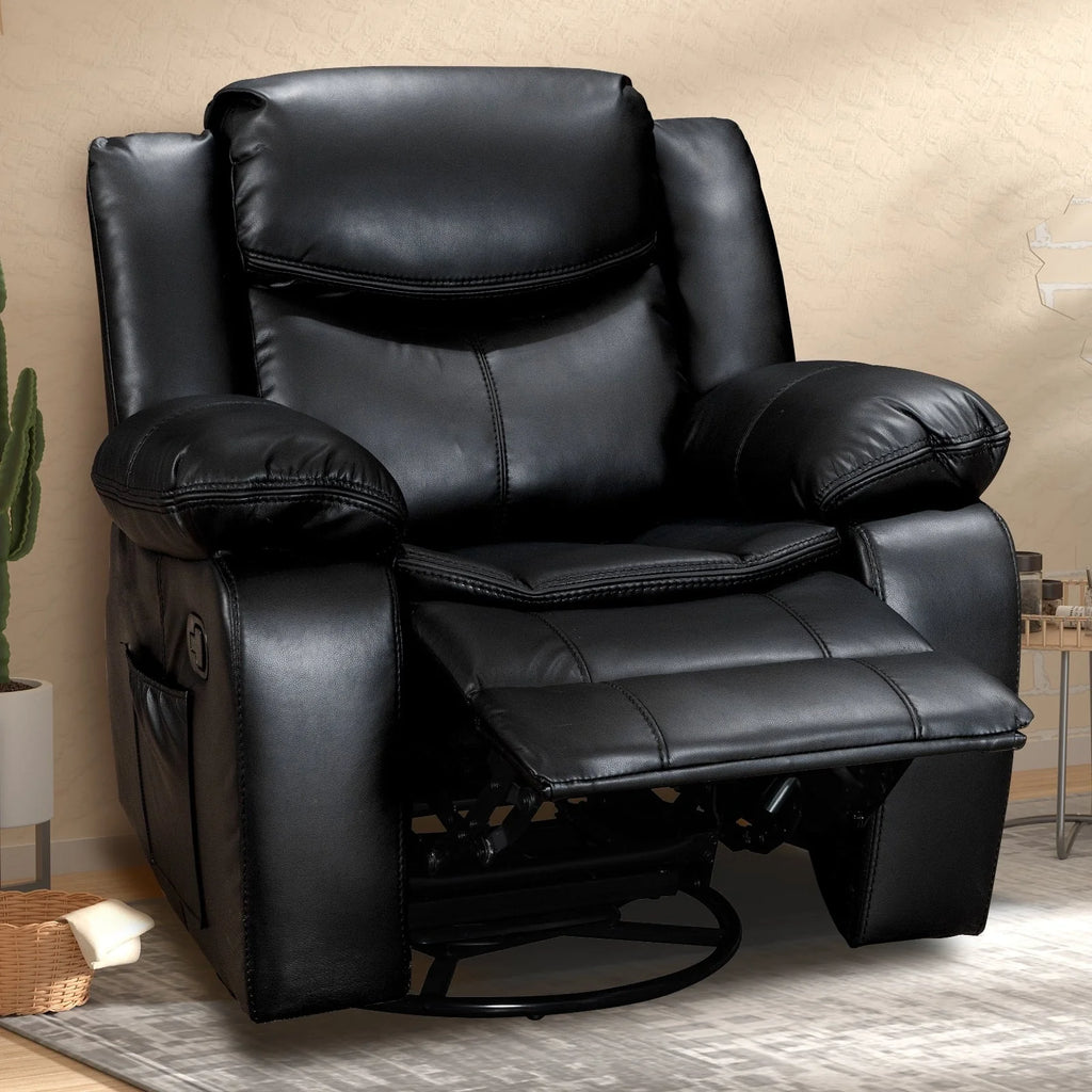 Wide Seat Durable Leather Massage and Heat Recliner