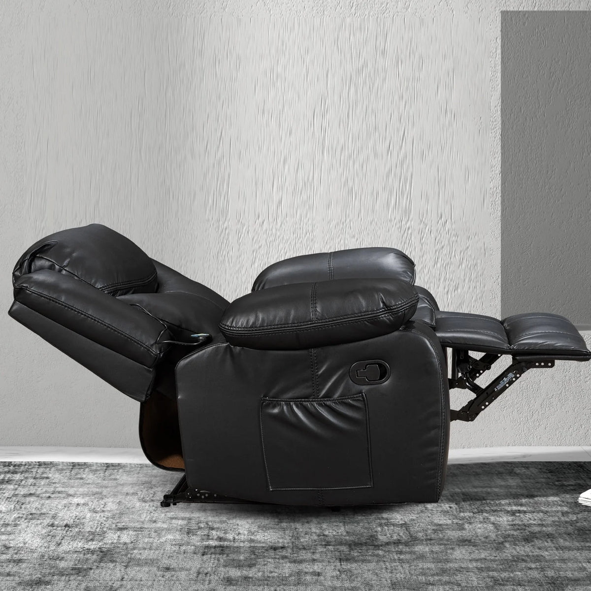 Wide Seat Durable Leather Massage and Heat Recliner